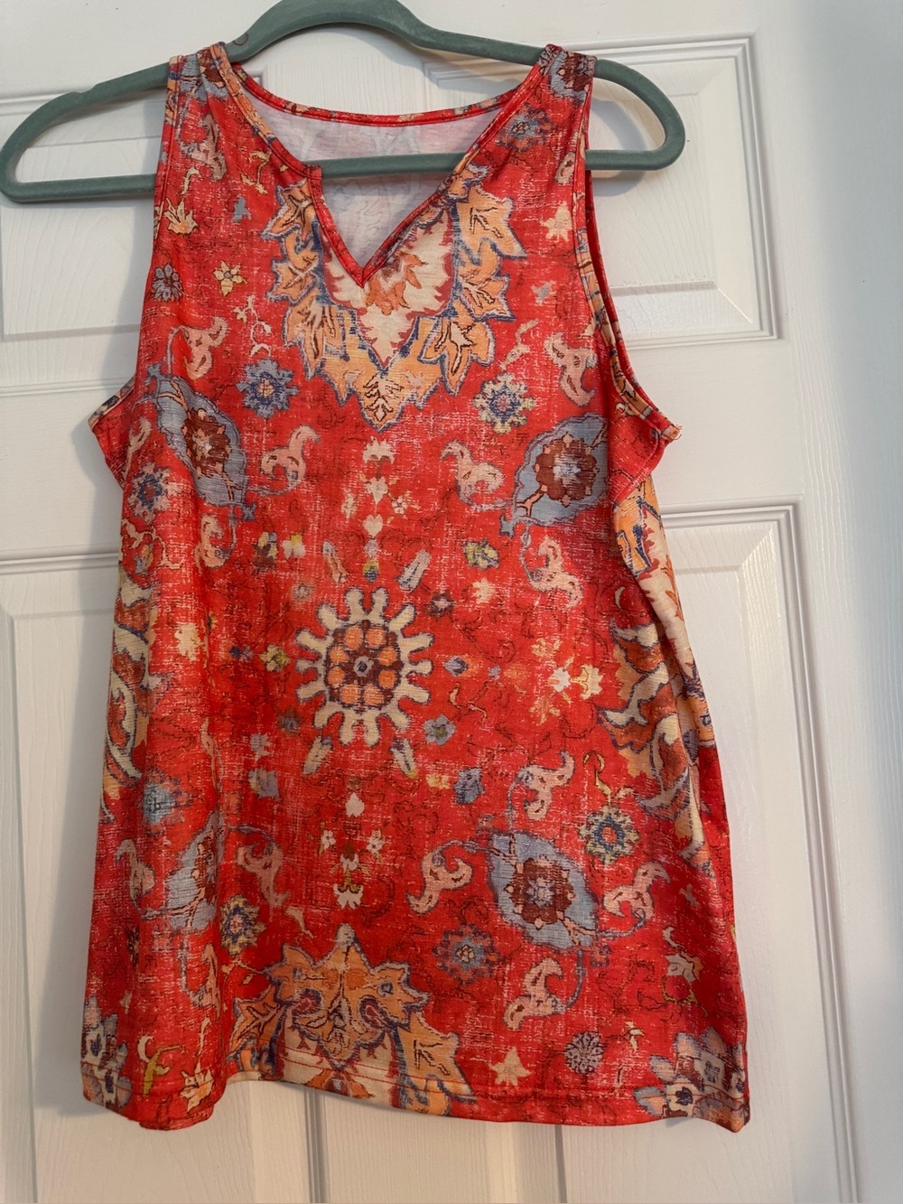 Women's Orange Printed Sleeveless Tank Top